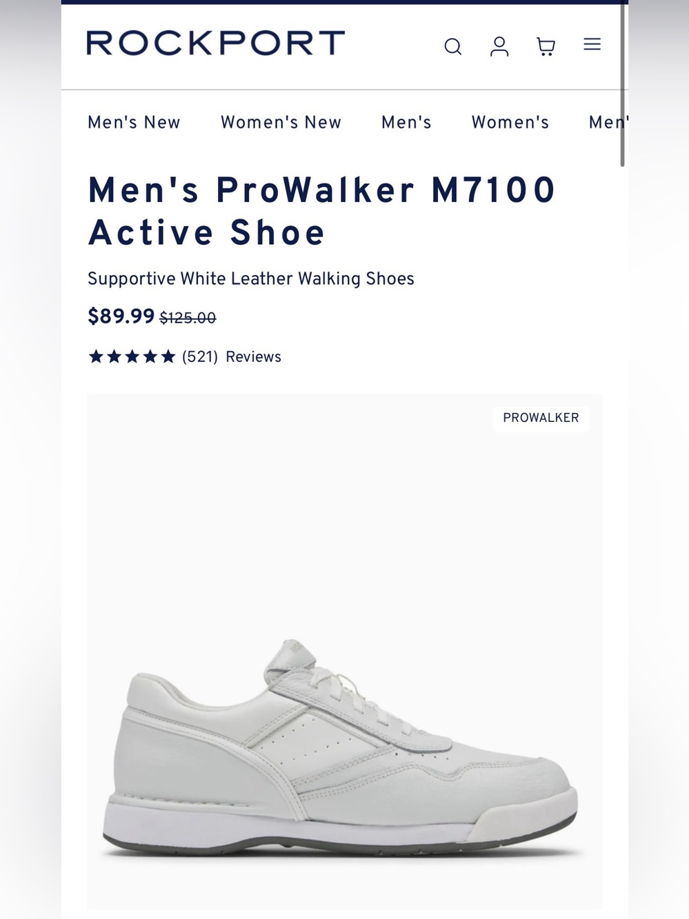 M7100 Men's White Leather Walking Shoe - Size 10.5